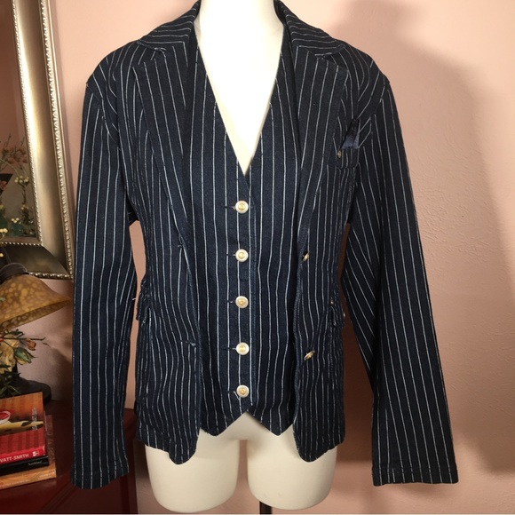 Vintage Jackets & Blazers - Vintage 80 90 Pinstripe Dark Denim Blazer and Vest Suit set